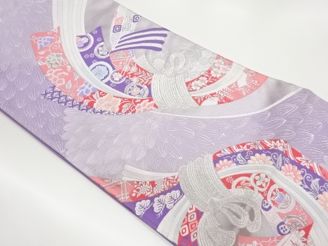 束ね熨斗に花唐草・古典柄模様織出し袋帯